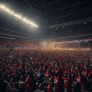 夜晚体育场看台上的球迷挥舞助威道具
